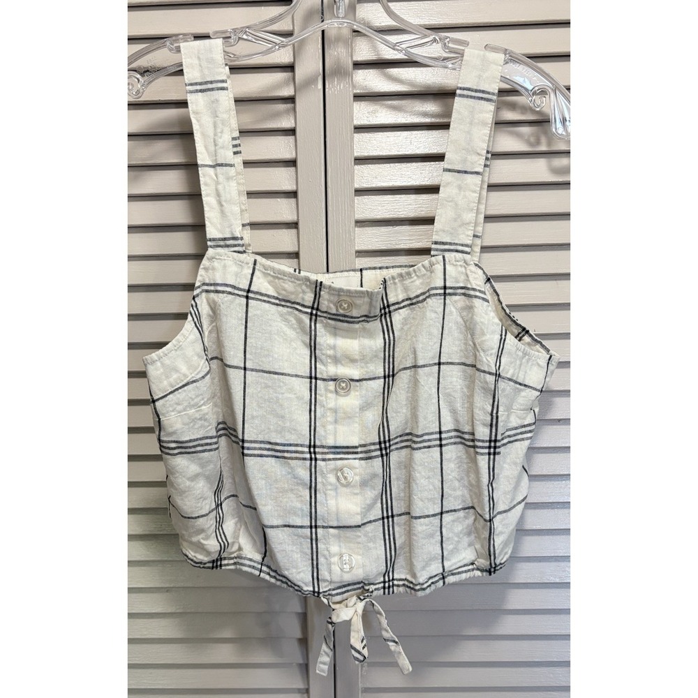 A New Day Tank Top Cropped Size Large Straps Buttons Tie Hem Linen Summer